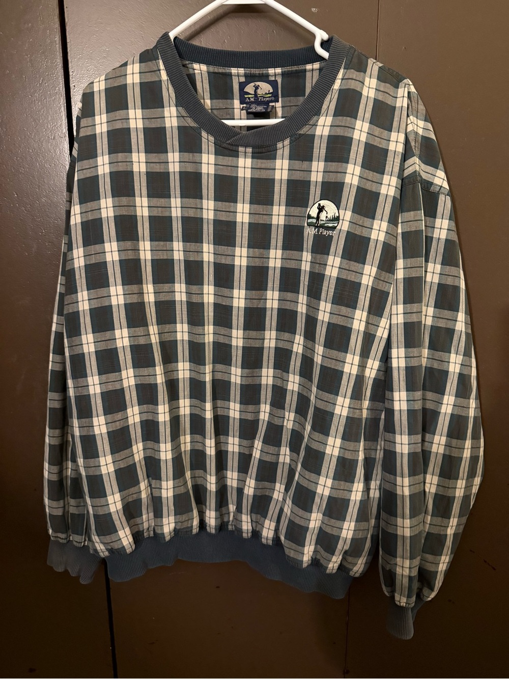 Vintage A.M Player Plaid Windbreaker Sweatshirt - Green and Cream